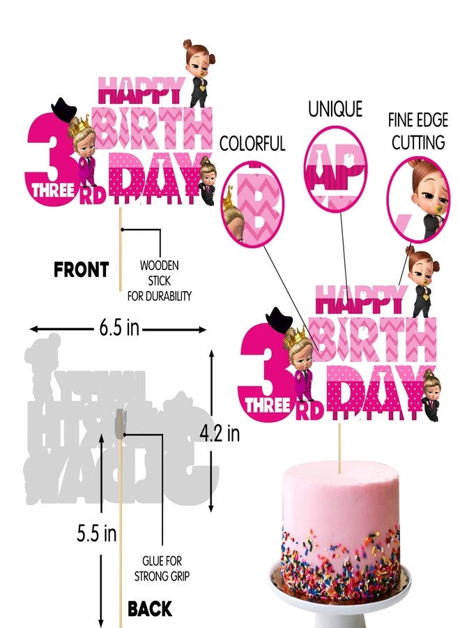 Zyozique Girl Baby Boss 3rd Party Supplies, Boss Baby Birthday for Girls with Happy Birthday Paper Banner Cake Topper Cupcake Toppers Balloons(Pack of 37) - Image 4